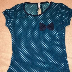 Blue with white polka dotted blouse